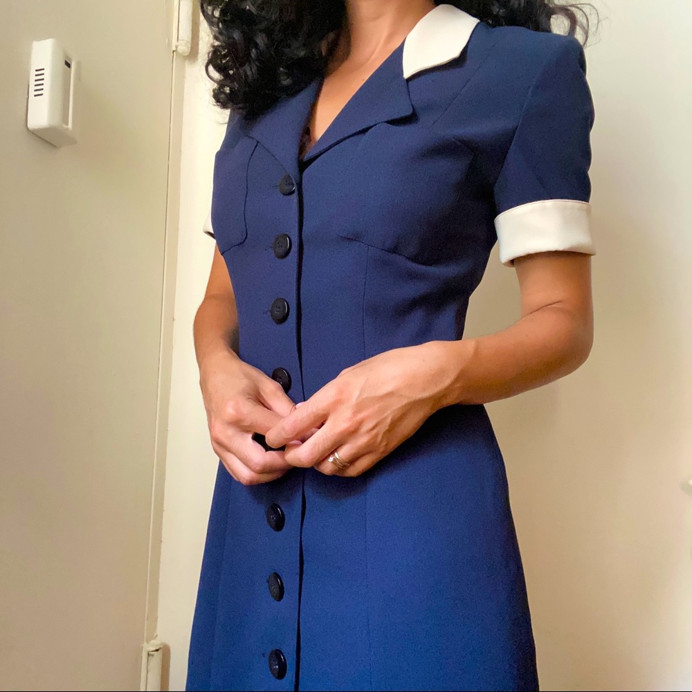 Vintage Navy Ann Taylor Button-Up Dress